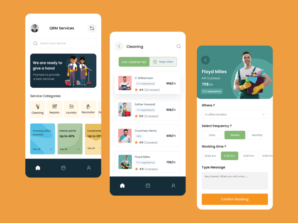 A proposed interface of on-demand home services app