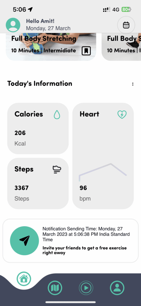 UI for User Dashboard (Showing User Today’s Information Data)