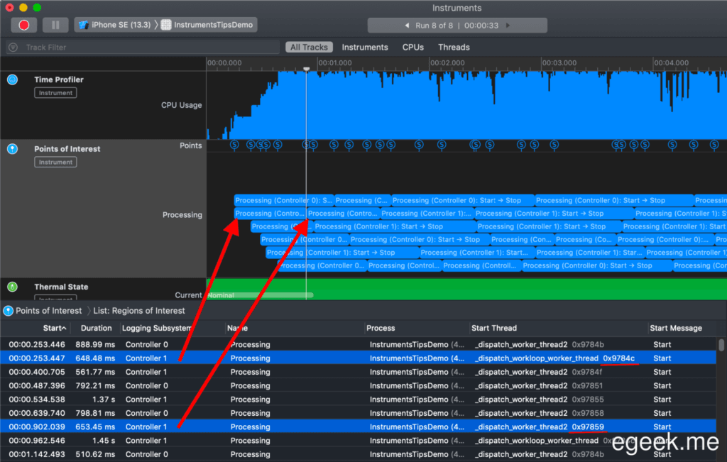 XCode App Performance monitoring logs.