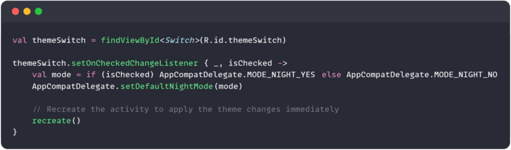 Kotlin code to toggle between light and dark themes