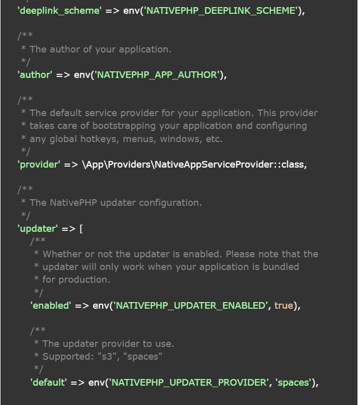 native php configuration file