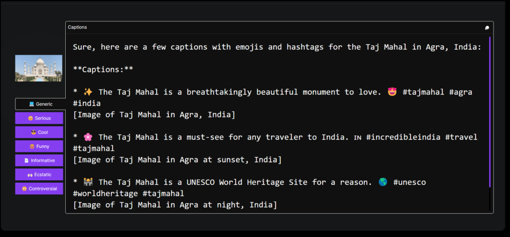 AImagery tool - AI generate caption and hashtags 