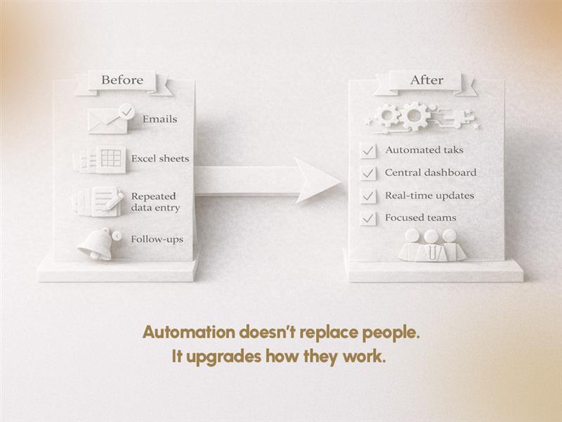Before and after business automation showing 
