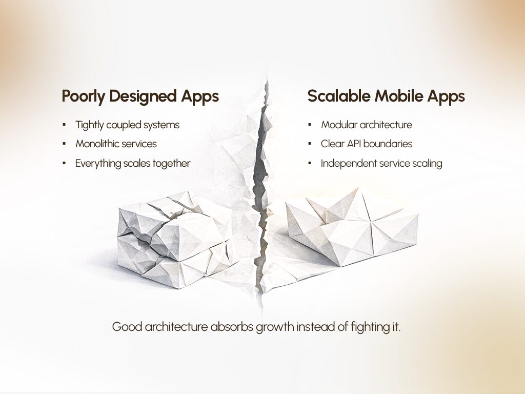 Comparison between poorly designed apps and scalable mobile app architecture