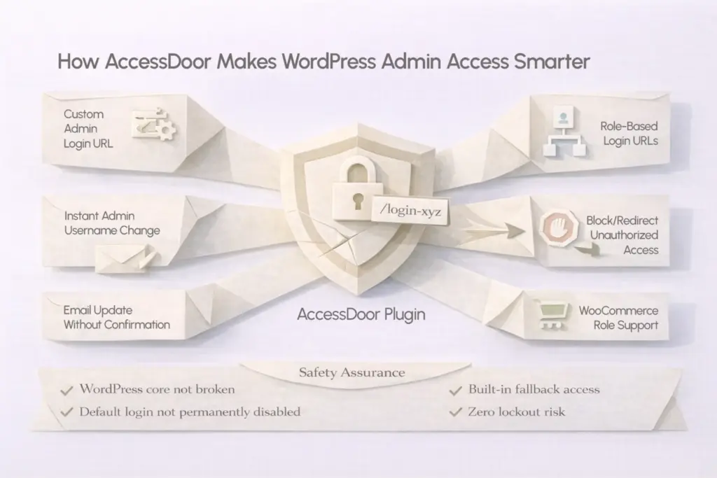 How AccessDoor improves WordPress admin security with custom login URLs and role-based access